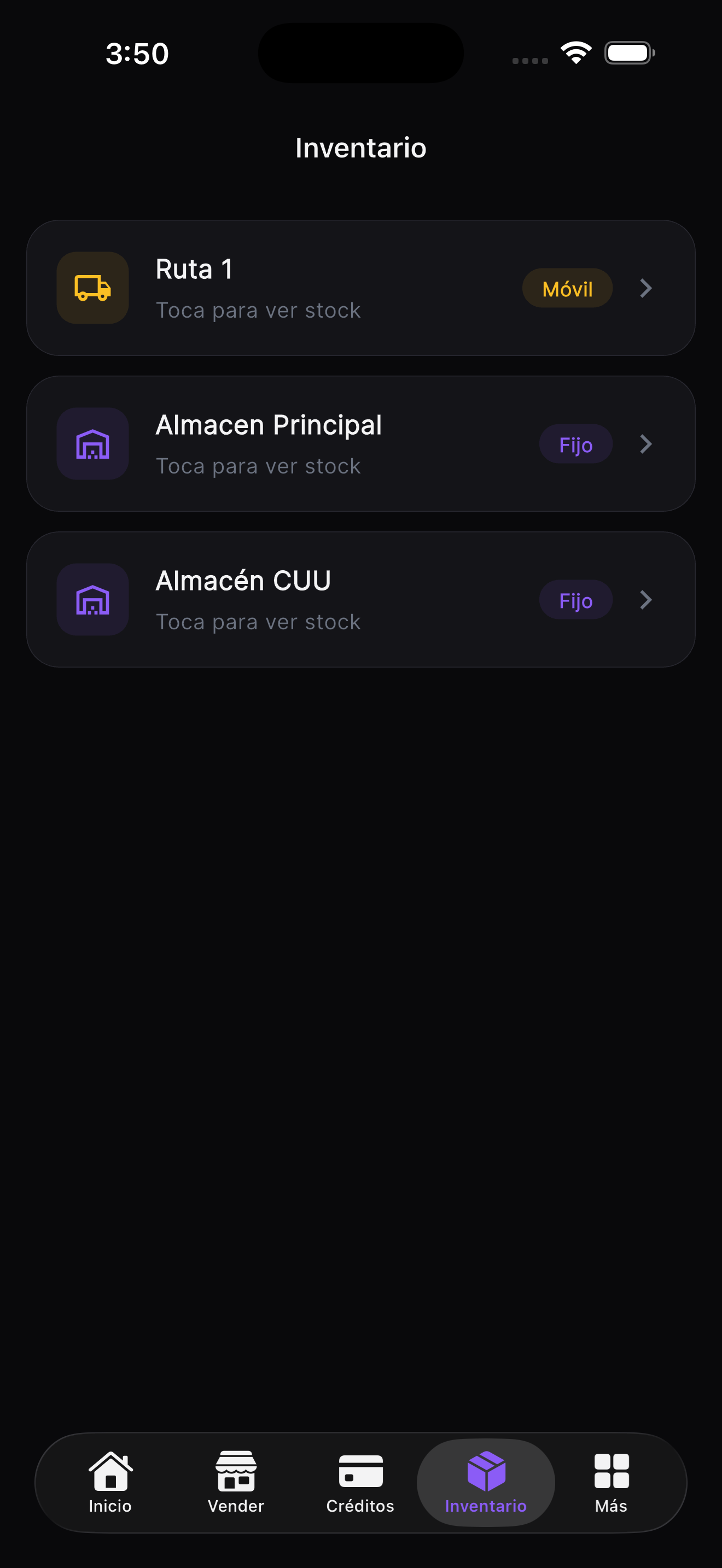 Control de inventario con múltiples almacenes y rutas